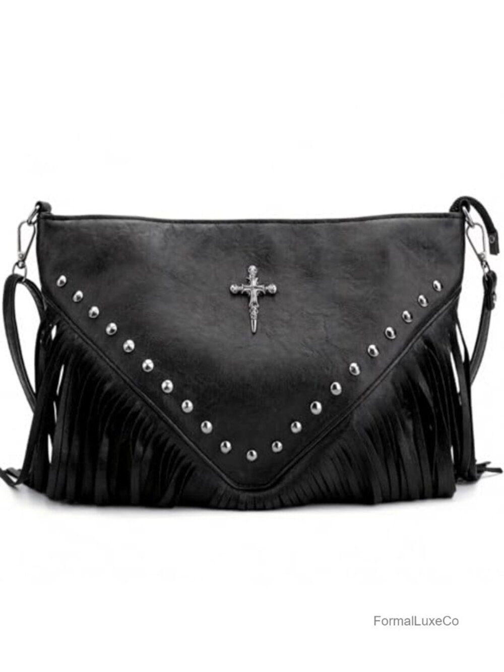 Western Fringe Crossbody Purse for Women Gothic Studded Tassel Bag